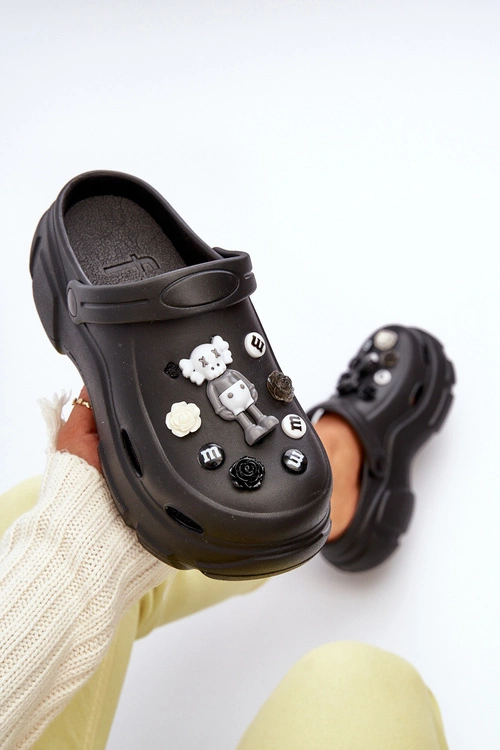 Piankowe Damskie Lekkie Klapki Na Masywnej Podeszwie Czarne Matirra