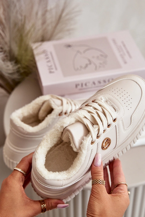 Sneakersy Buty Sportowe Damskie Ocieplane Na Masywnej Podeszwie Beżowe Verissha
