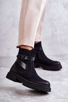 Damskie Ocieplane Botki Sztyblety Z Paskiem Czarne Jose