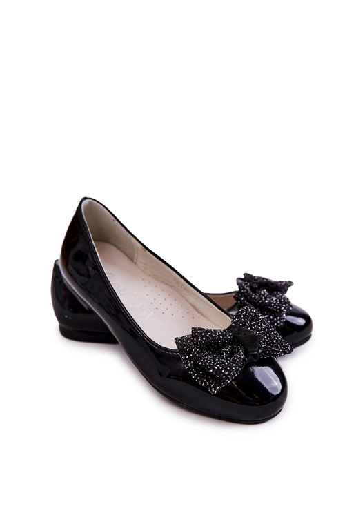 Dziecięce Lakierowane Balerinki Z Kokardą Czarne Zolly