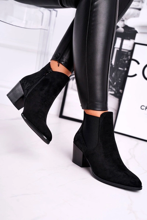 Botki Damskie Na Obcasie Sergio Leone Zamszowe Czarne BT613