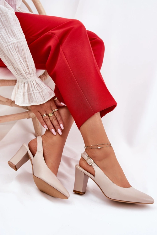 Wygodne Czółenka Na Słupku Sergio Leone SK162 Beżowe