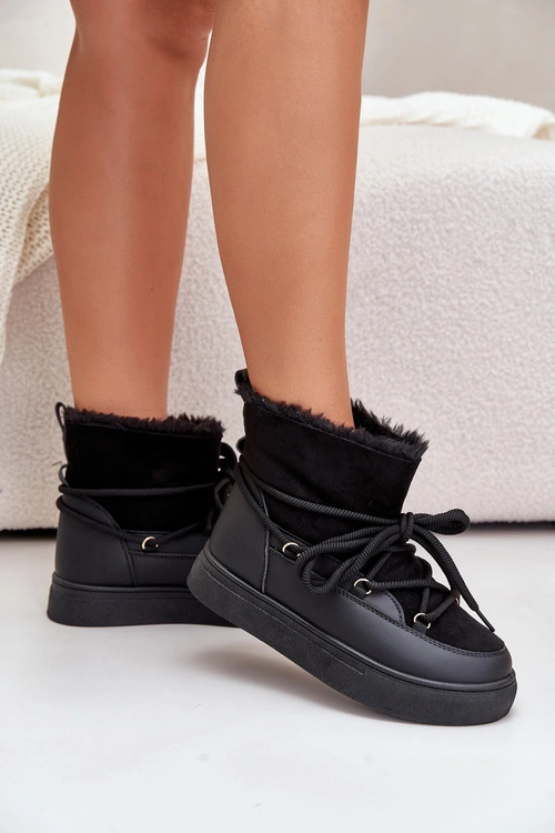 Śniegowce Damskie Na Platformie Ocieplane Futerkiem Czarne Aziara
