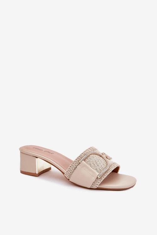 Damskie Klapki Na Obcasie Z Ozdobnym Detalem Beżowe Julinemi