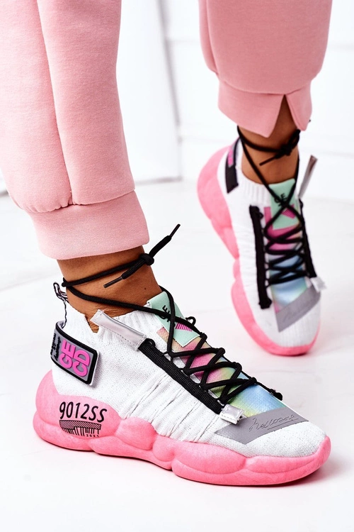 Damskie Sportowe Buty Sneakersy Biało-Różowe Bubble Tea