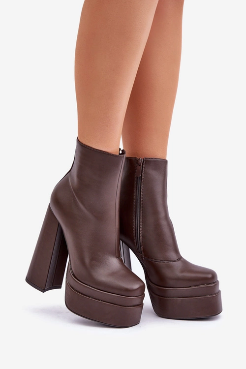 Botki Na Masywnej Platformie I Słupku Ocieplane Czekoladowe Selahra