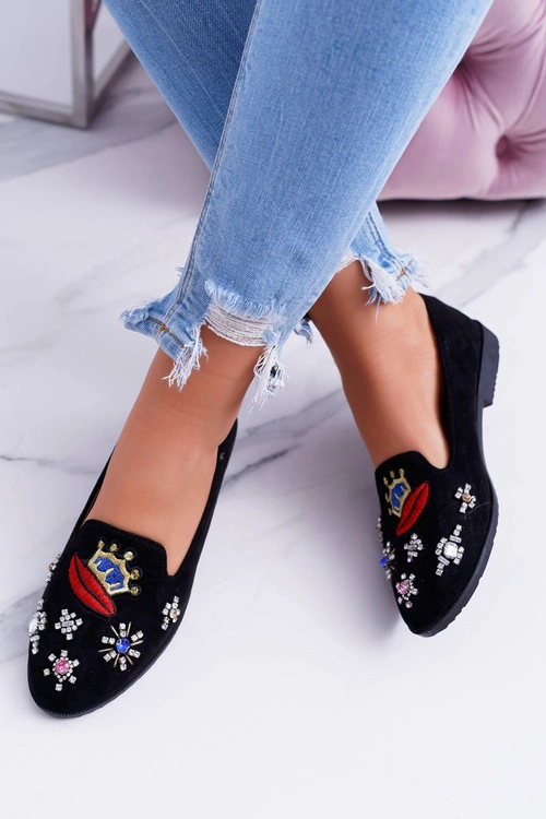 Czarne Damskie Baleriny Naszywki Princess