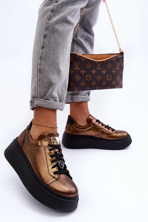 Skórzane Buty Sportowe Na Platformie Maciejka 06191-24 Miedziane