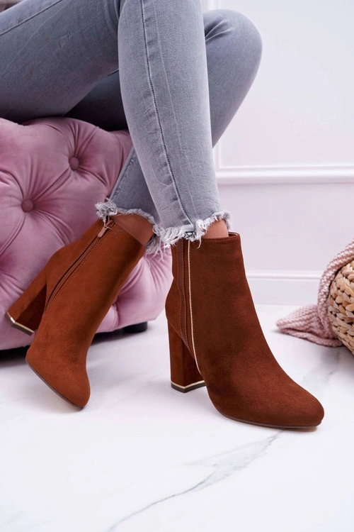 Botki Damskie Na Obcasie Camel Domeno