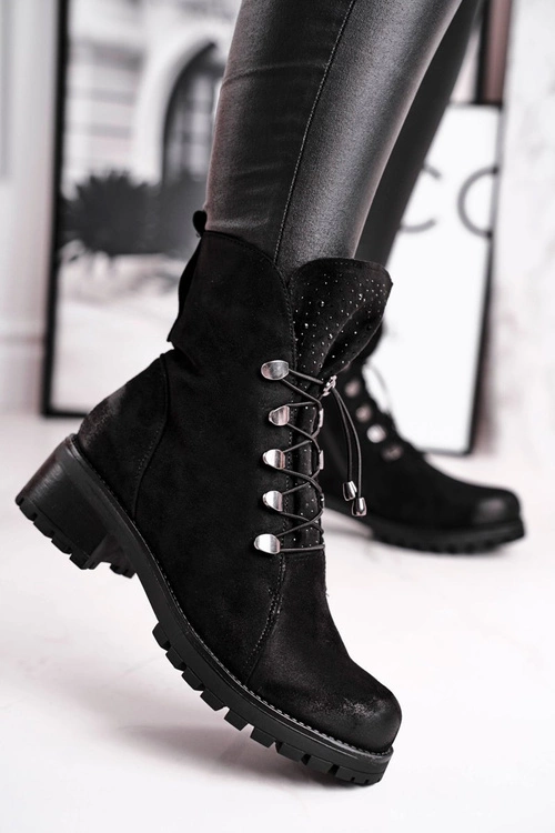 Botki Damskie Workery Ciepłe Czarne Bipper