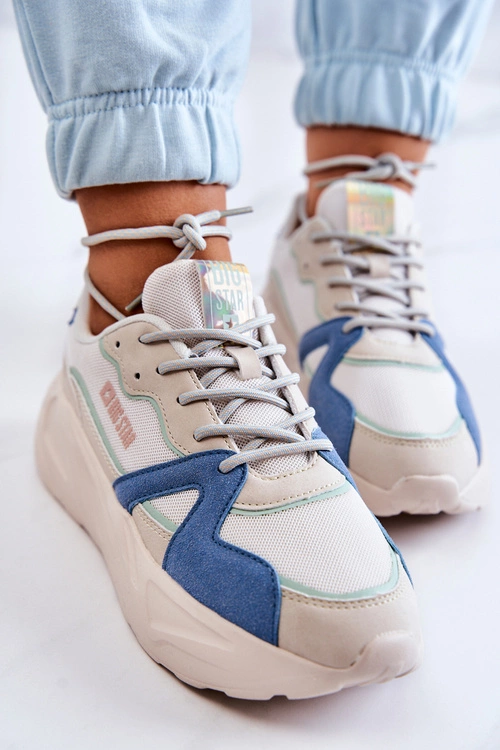 Damskie Sneakersy Memory Foam Big Star JJ274600 Beżowo-Niebieskie