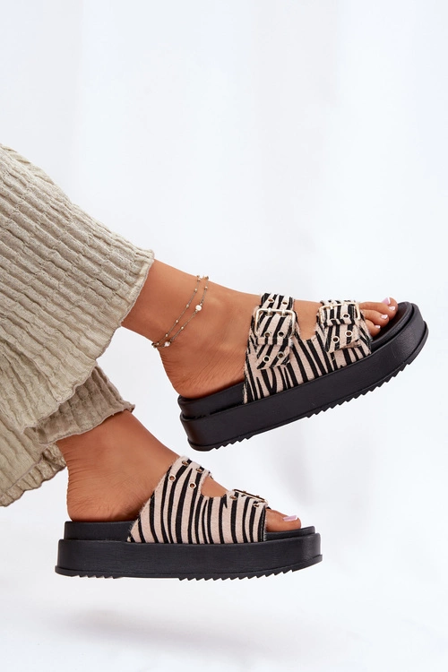 Klapki Damskie Z Klamrami Na Platformie Zebra Nilatha