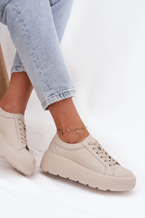 Skórzane Sneakersy Na Masywnej Platformie Beżowe Sylvessa