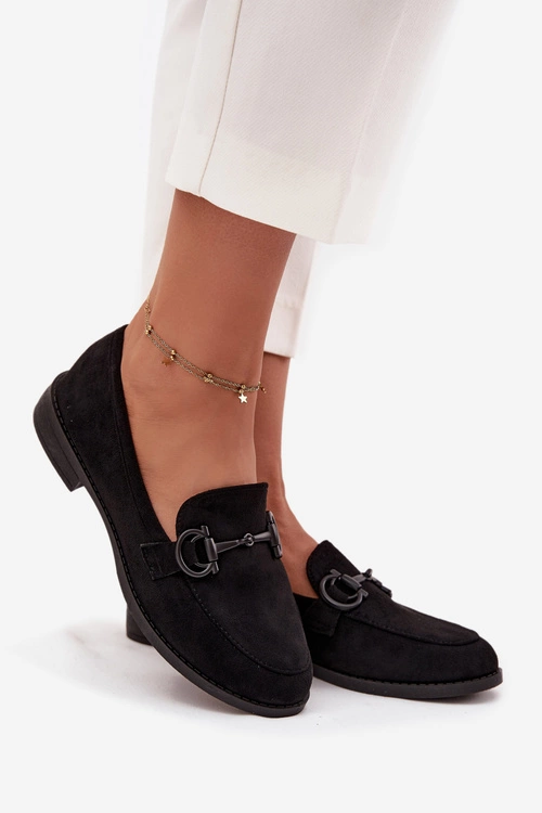 Mokasyny Damskie Z Ozdobnym Detalem Eko Zamszowe Czarne Ambria