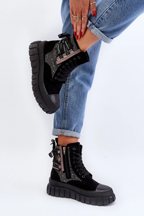 Wysokie Trampki Damskie Na Masywnej Platformie Czarne Wonise