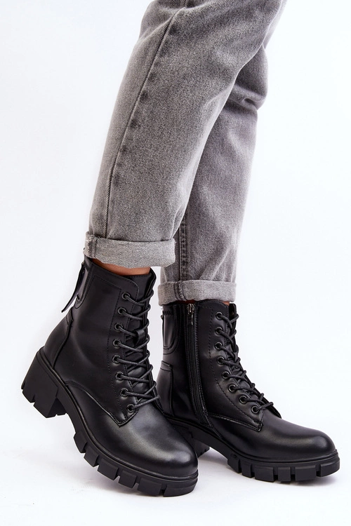 Damskie Ocieplane Botki Workery Na Suwak Czarne Evrarda