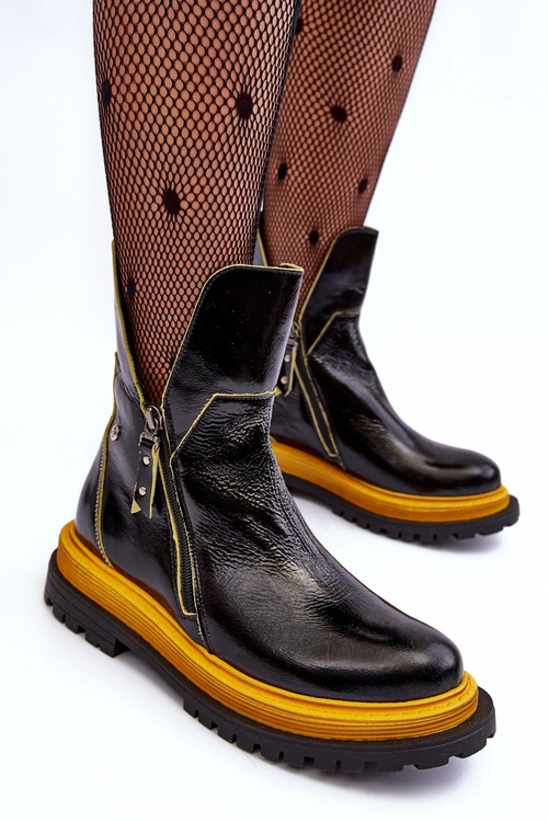 Lakierowane Skórzane Botki Damskie Maciejka 05747-07 Czarne