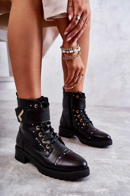 Ocieplane Skórzane Wężowe Botki Czarne Colira