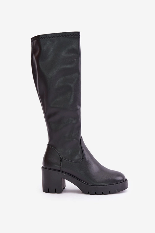 Kozaki Przed Kolano Eko Skórzane Na Słupku Vinceza 58332 Czarne