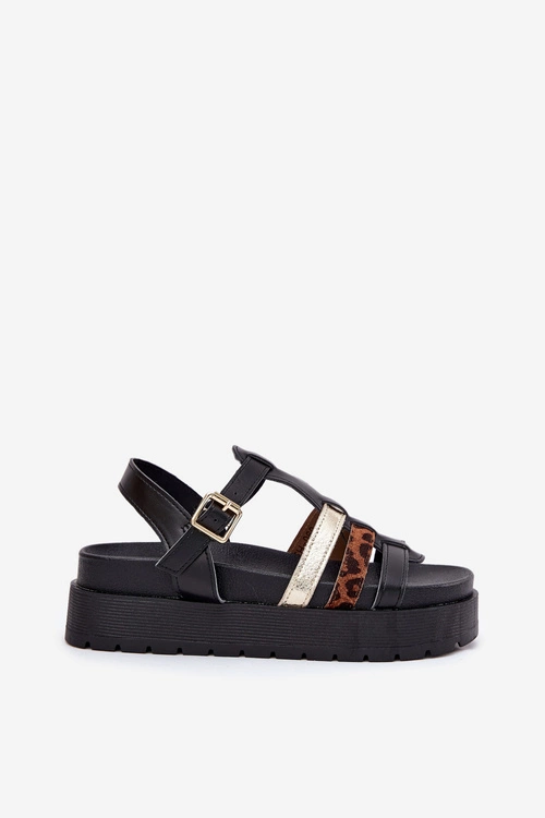 Sandały Damskie Z Paskami Na Platformie Czarne Gallari
