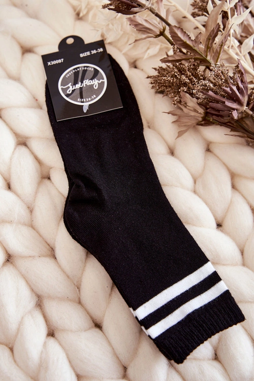 Damskie Bawełniane Skarpety Sportowe Z Paskami Czarne