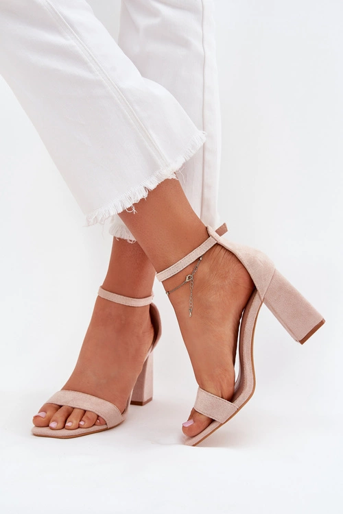 Sandały Damskie Na Słupku Z Eko Zamszu Beżowe Elirae