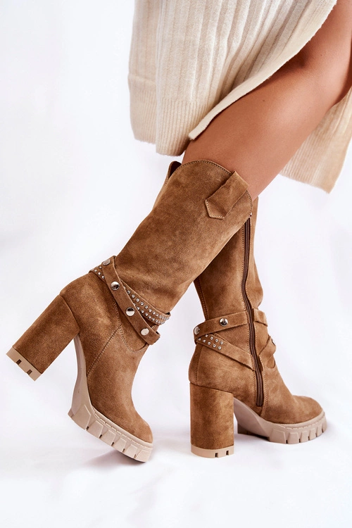 Damskie Kozaki Na Słupku Lewski Shoes 3246 Beżowe