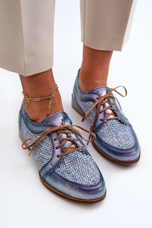 Półbuty Damskie Sznurowane Skóra Naturalna Maciejka 06452-06 Niebieskie