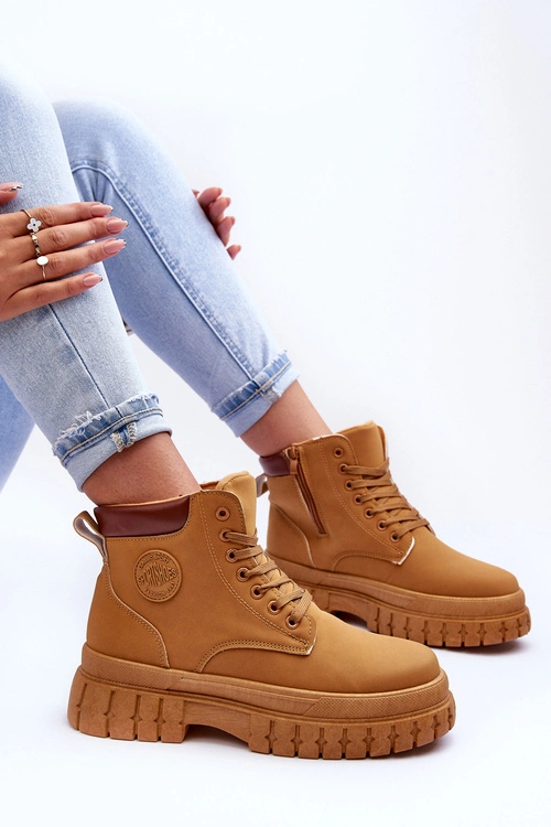 Damskie Trapery Skórzane Na Platformie Brązowe Calys