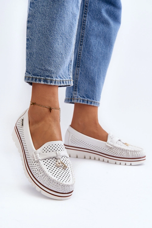 Damskie Ażurowe Mokasyny Białe Twista