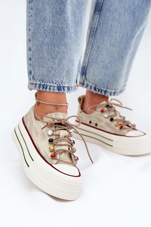 Trampki Damskie Na Platformie GOE RR2N4105 Beżowe