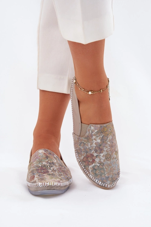Wzorzyste Skórzane Baleriny Maciejka T3512-73 Beżowe