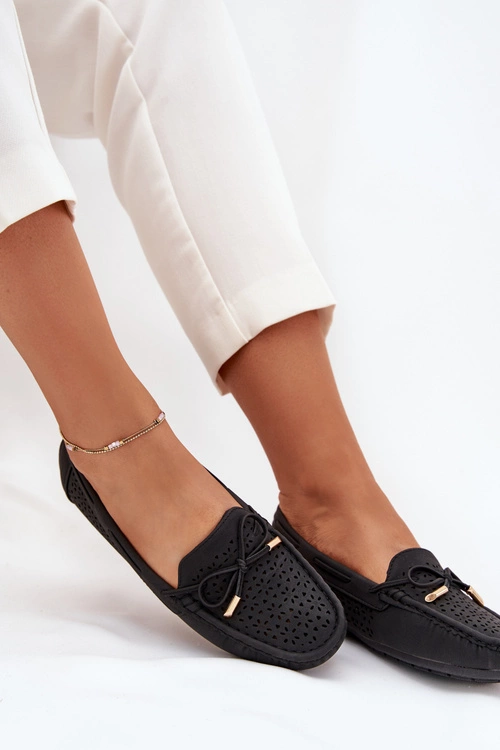 Mokasyny Damskie Z Ażurowym Wzorem I Wiązaniem Czarne Mirisa