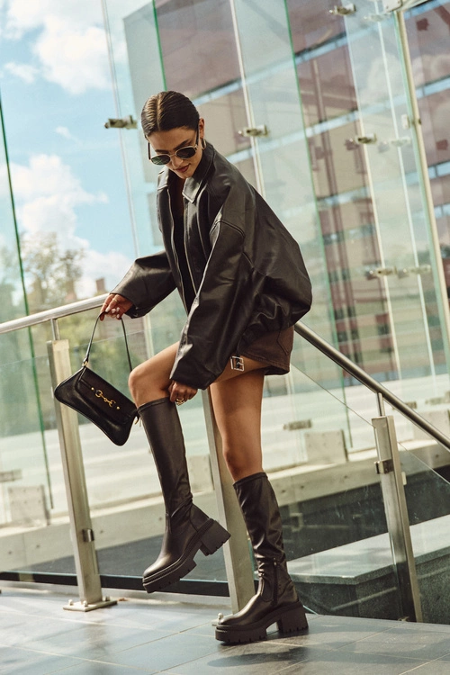 Kozaki Damskie Na Masywnym Obcasie I Platformie Wsuwane Brązowe Florinne