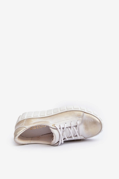 Zazoo 2919 Damskie Skórzane Półbuty Na Grubej Podeszwie Złote