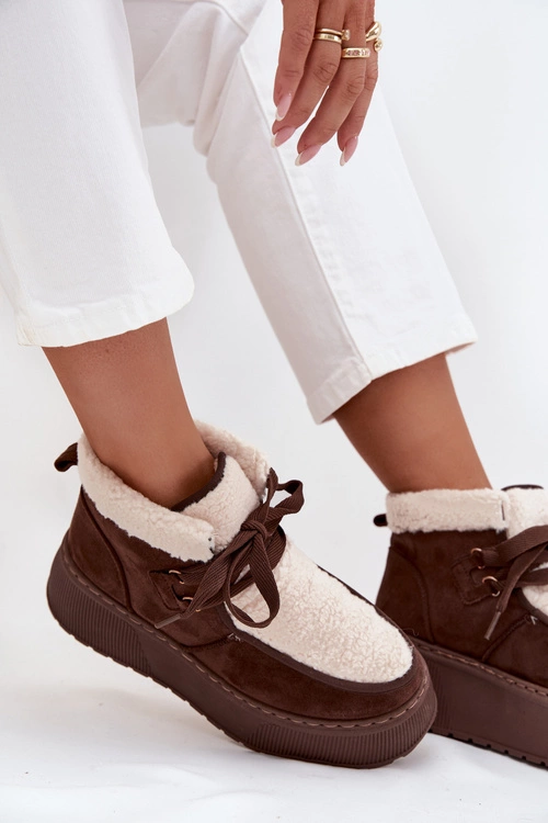 Śniegowce Damskie Na Platformie Z Futerkiem Brązowe Florivelle