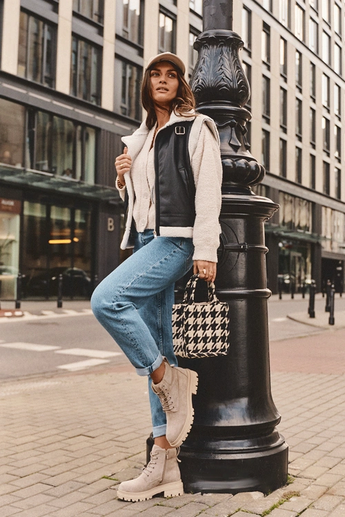 Zamszowe Trapery Botki Ocieplane Beżowe Alden