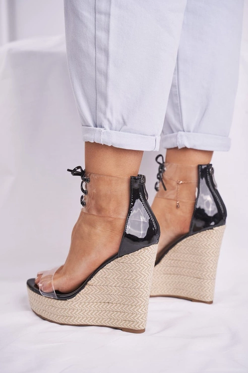 Sandałki Damskie Na Koturnie Czarne Beautiful Way