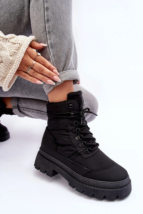 Damskie Trapery Botki Ocieplane Na Platformie I Płaskim Obcasie Big Star MM274338 Czarne