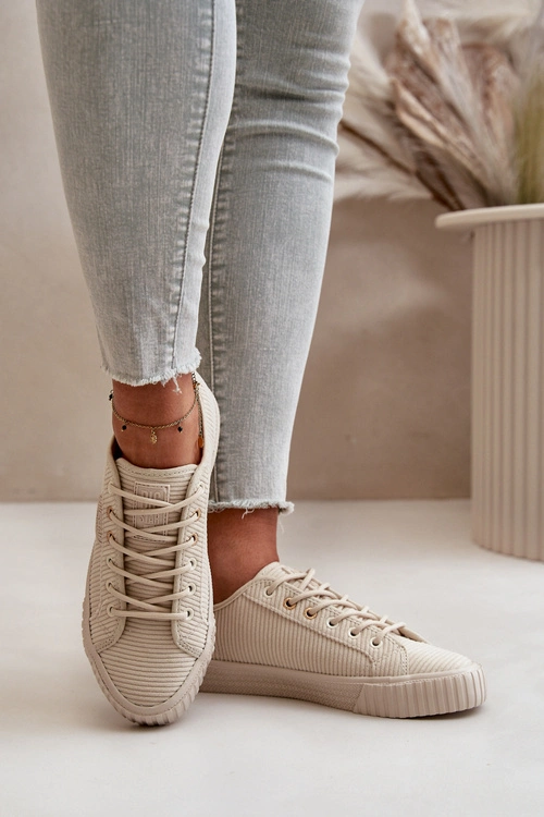 Sztruksowe Trampki Damskie Ocieplane Big Star OO274812 Hi-Poly System Beżowe