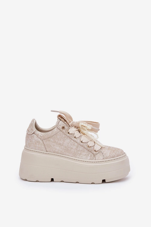 Skórzane Sneakersy Na Platformie CheBello 4658 Złote