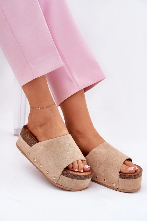 Klapki Damskie Na Masywnej Platformie Eko Zamszowe Khaki Vinnibe