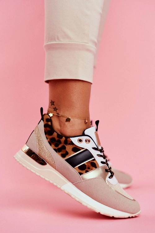 Sportowe Damskie Buty Beżowe Leopard Himme