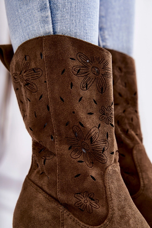 Damskie Zamszowe Botki Kowbojki W Kwiaty Khaki Ariane