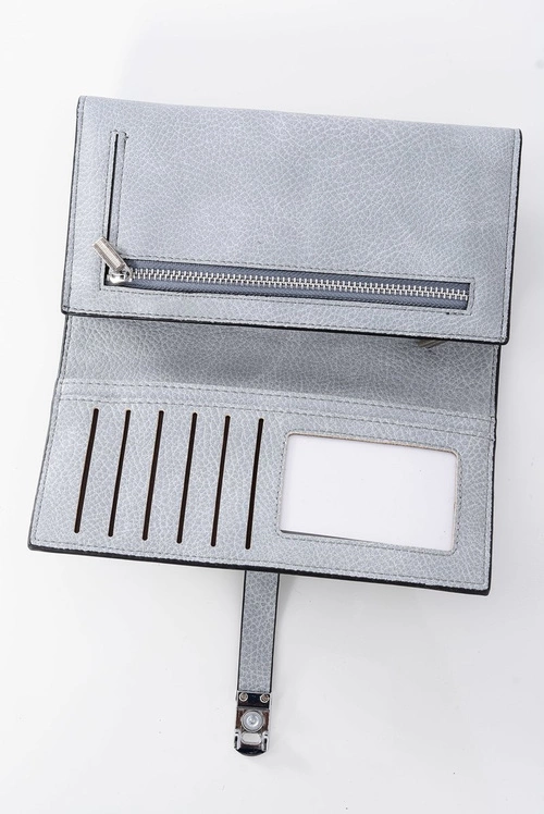 Elegancki Damski Portfel Szary Z Paskiem Na Magnes