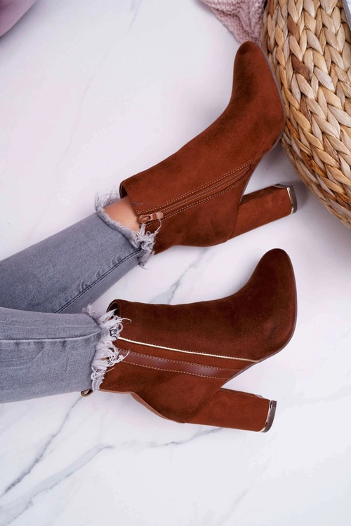 Botki Damskie Na Obcasie Camel Domeno