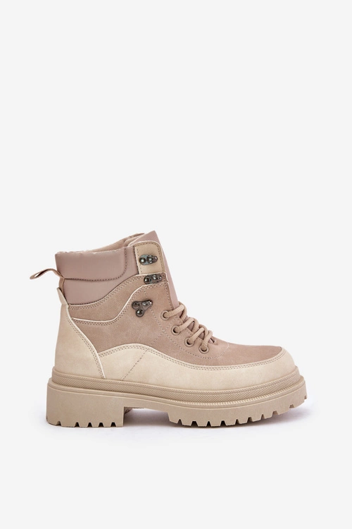 Botki Trapery Damskie Sznurowane Beżowe Rabaria