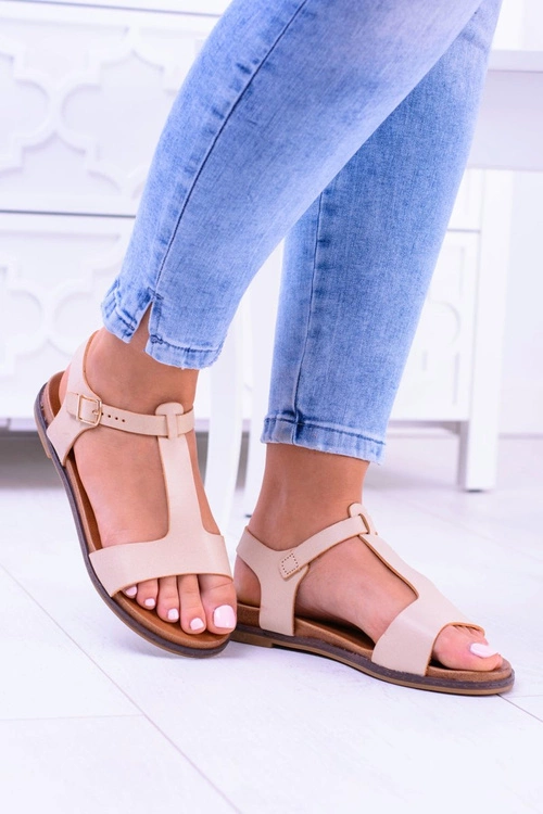 Beżowe Damskie Płaskie Sandałki Sunnyside