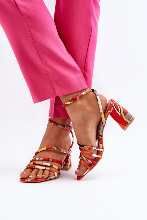 Wzorzyste Sandały Na Słupku Pomarańczowe Jenglla