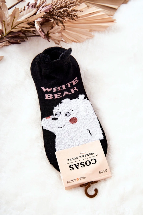 Damskie Bawełniane Skarpetki Z Misiem COSAS Czarno-Białe
